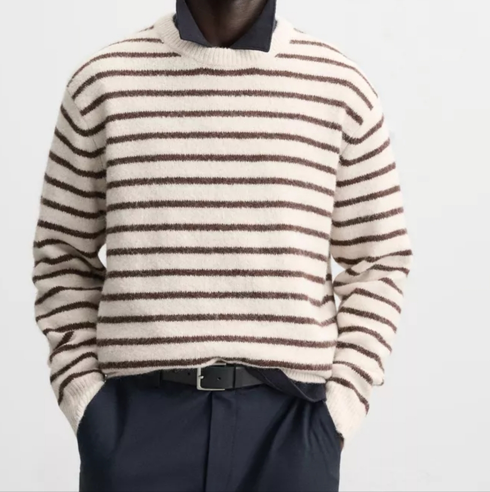 Zara Black and White Crewneck Sweater Striped
